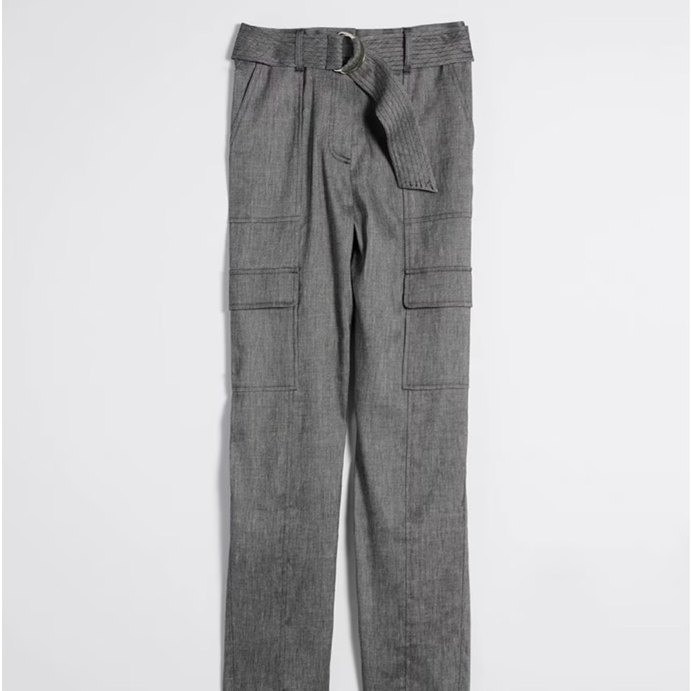 White House Black Market Petite Midnight Twill Linen Blend Utility Trousers